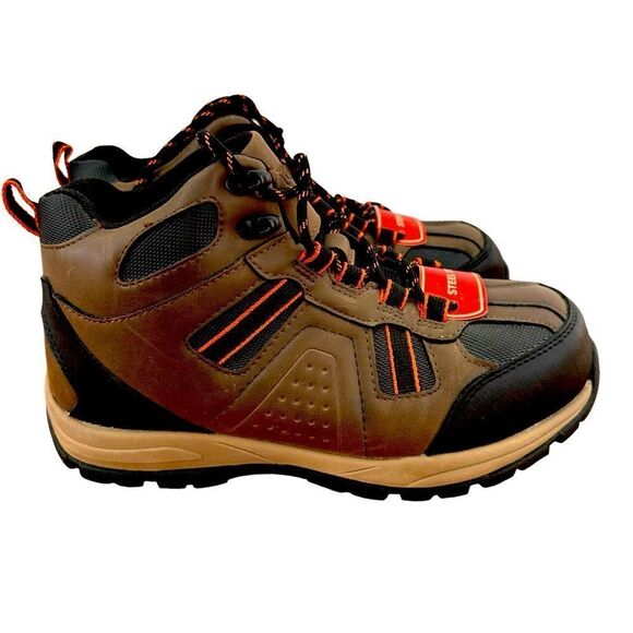 DEXTER MENS SZ 7 WOMEN 8.5 STEEL TOE SYN LEATHER ANKLE WORK COMBAT BOOTS BLK BWN - Picture 1 of 7